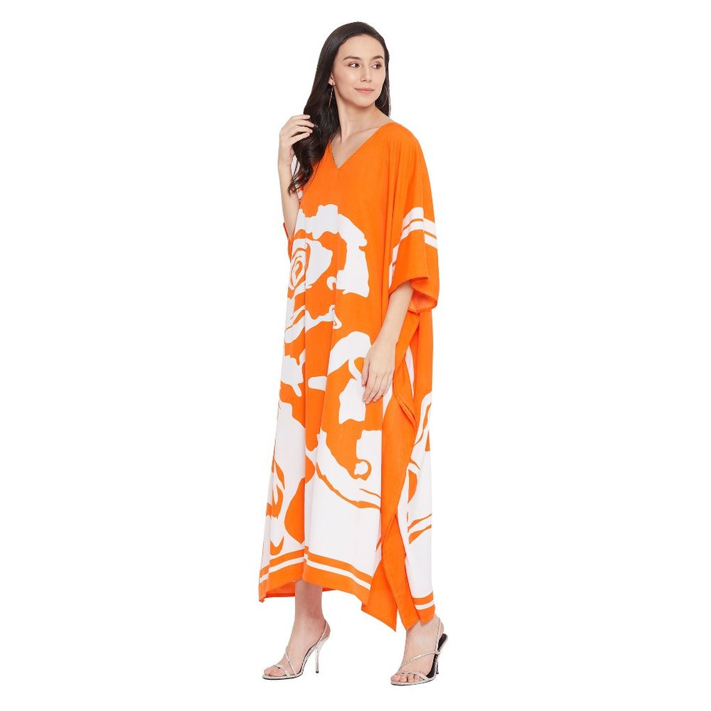 Floral Print Orange Polyester Kaftan Maxi Dress for Women by Gypsie Blu - Picture 6 of 8